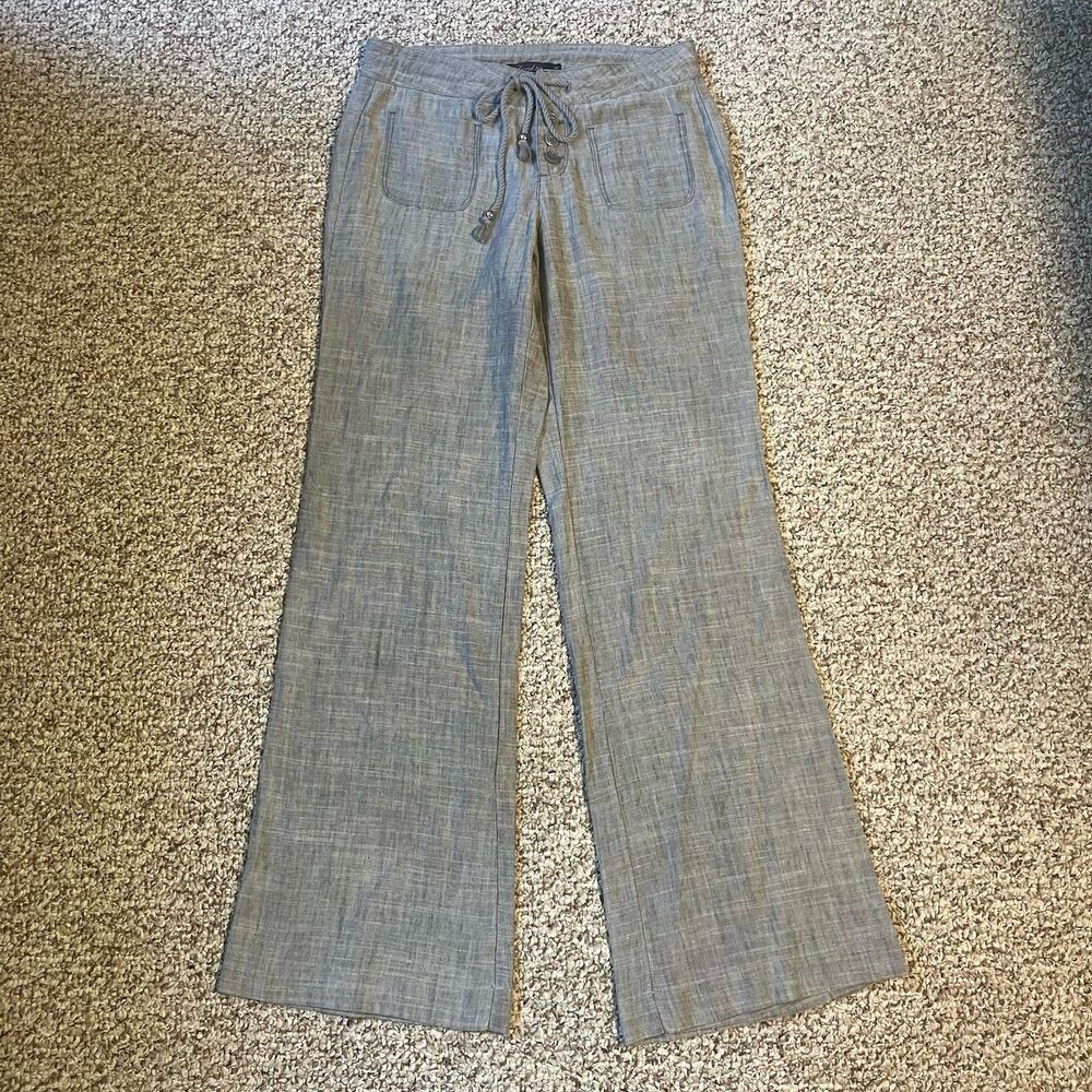 Level 99 Women Linen Blend Pants Size 24 Wide Leg Lightweight Gray Career Office